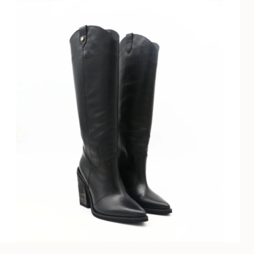 Stivali Macao Western Leather Cowboy Boots in Black, size 38